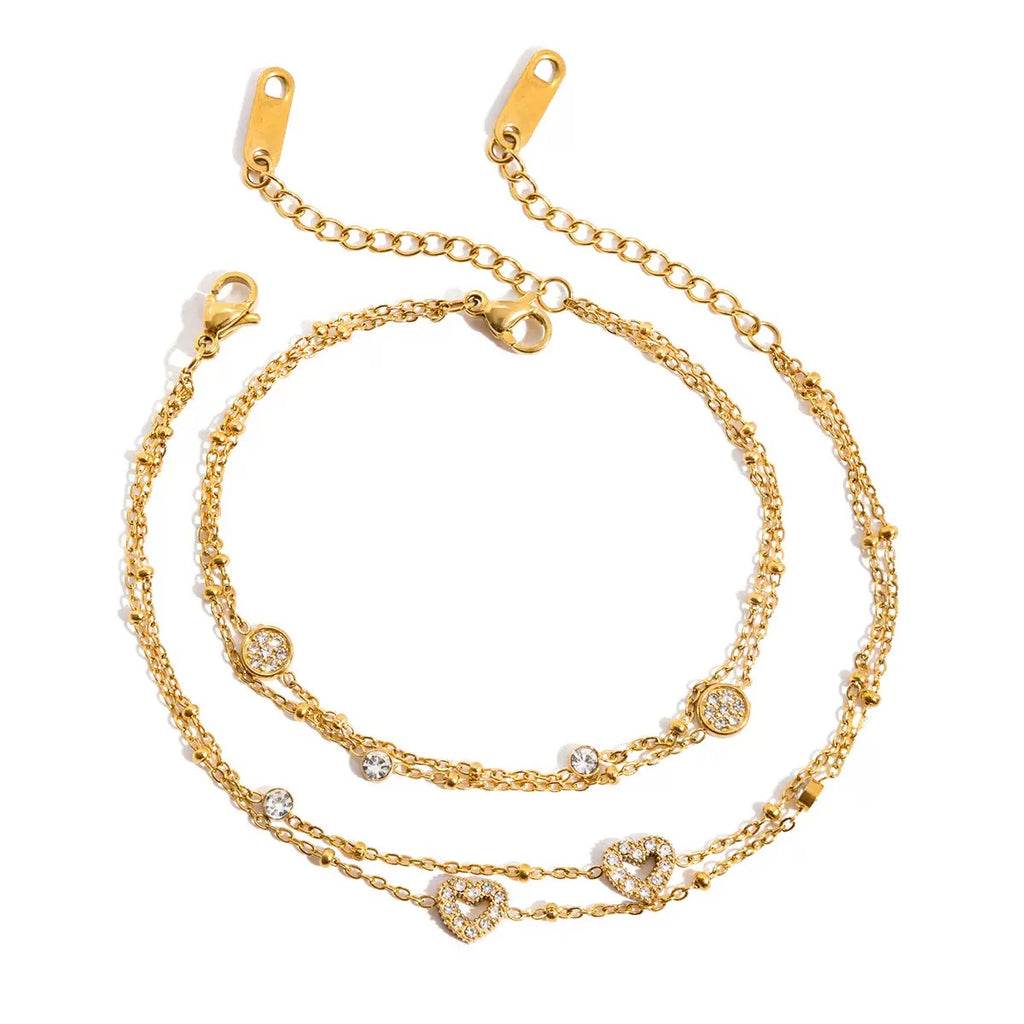 Double Layer Bracelet Round Crystal / Heart Crystal