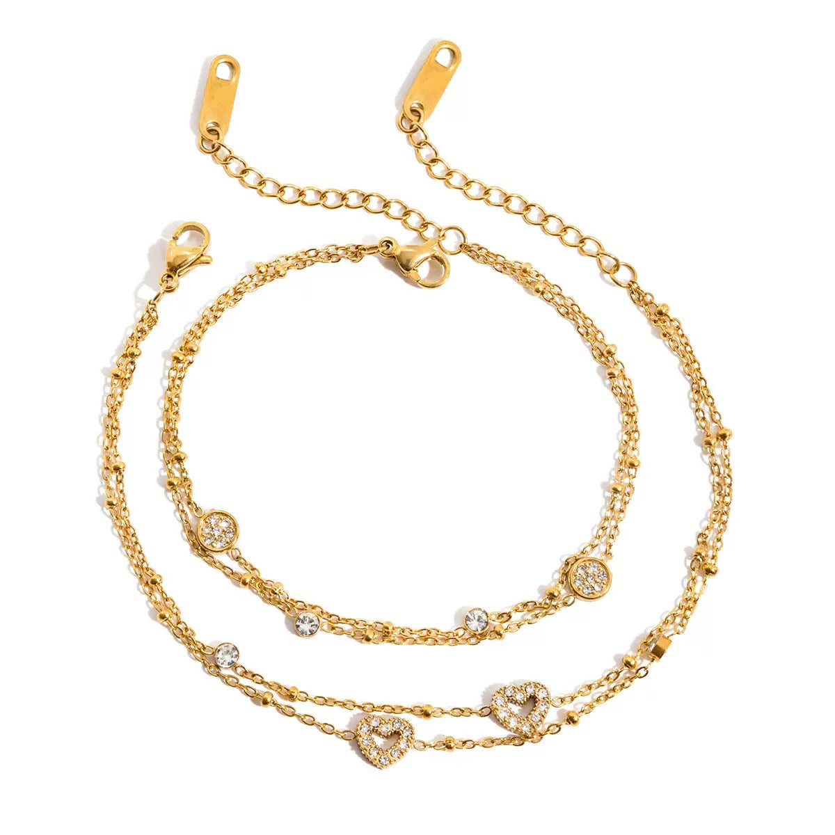 Double Layer Bracelet Round Crystal / Heart Crystal