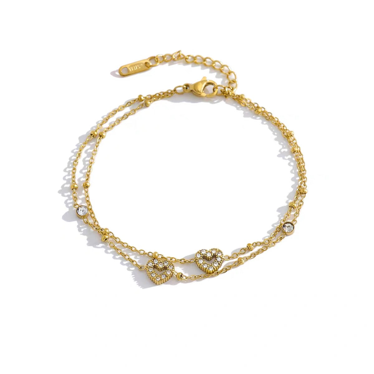 Double Layer Bracelet Round Crystal / Heart Crystal