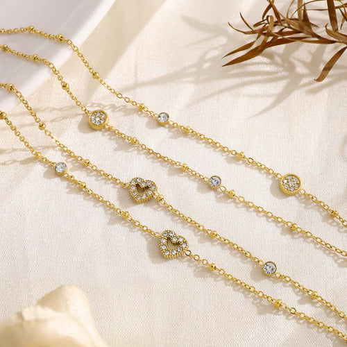 Double Layer Bracelet Round Crystal / Heart Crystal