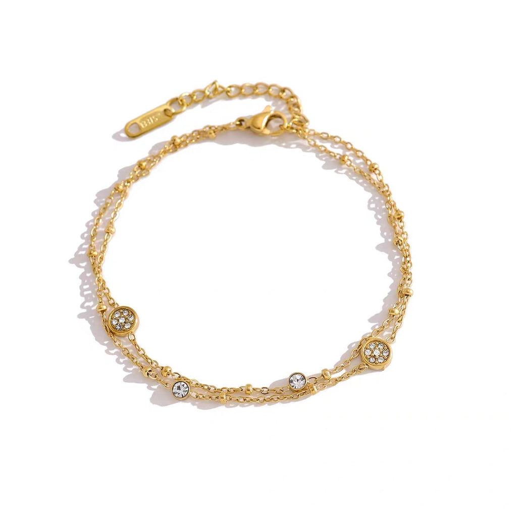 Double Layer Bracelet Round Crystal / Heart Crystal
